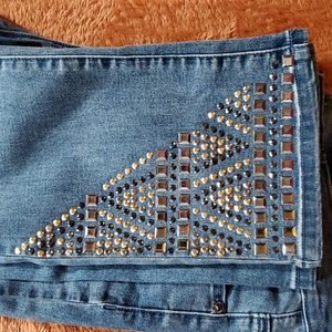 DG2 by Diane Gilman Blue Straight Leg Jeans with Studded Design